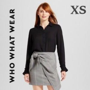 WHO WHAT WEAR Black L/S Blouse Size XS